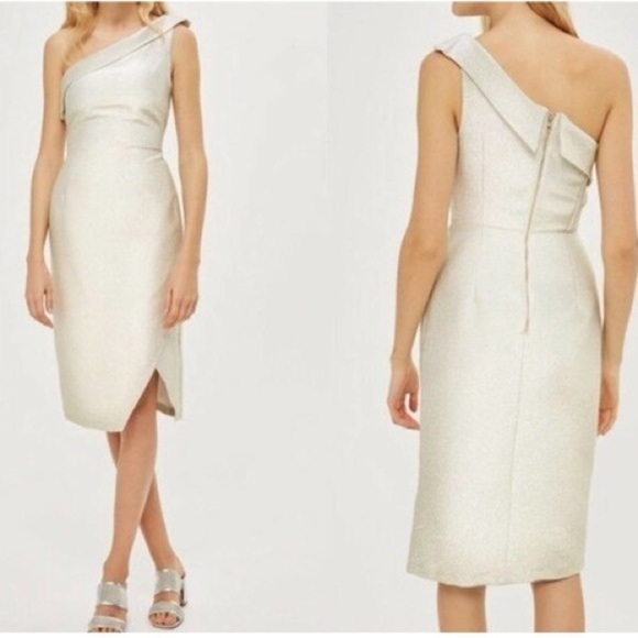 Topshop Gold Sparkle Tinsel One Shoulder Dress - Picture 1 of 5